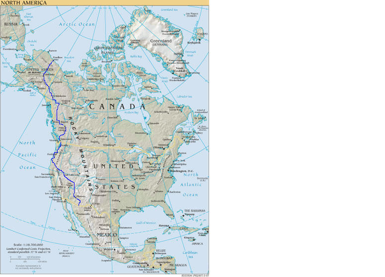 Route through United States and Canada