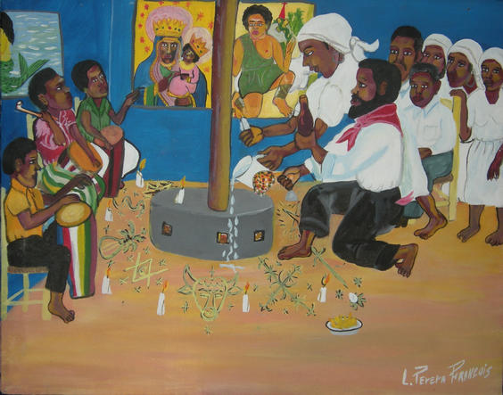 Painting of Vodou Ceremony by L. Perera Francois 2009