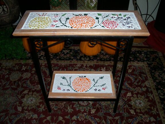 Two Tiered Wrought Iron Table Autumn Fruit