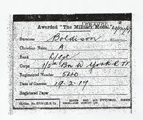 Medal Index Card for Military Medal