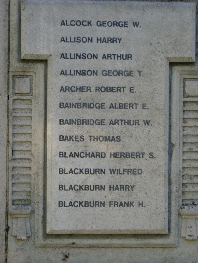 Acomb Memorial names Alcock - Blackburn