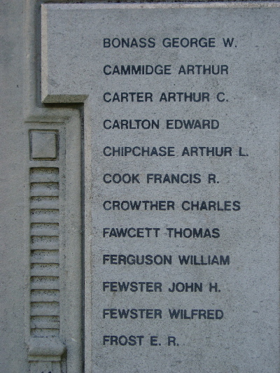Acomb Memorial names Bonass to Frost