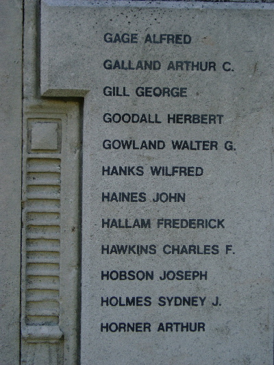 Acomb Memorial names Gage - Horner