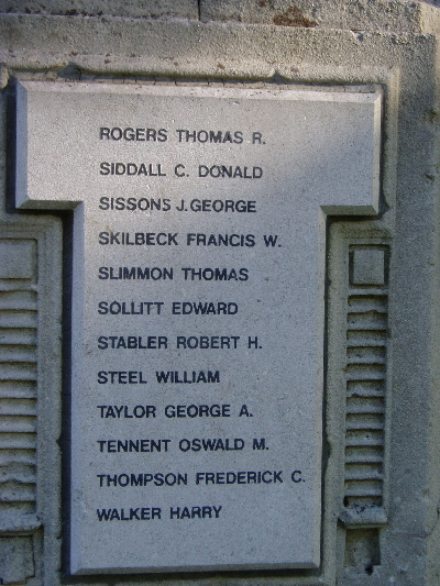 Acomb Memorial names Rogers - Walker