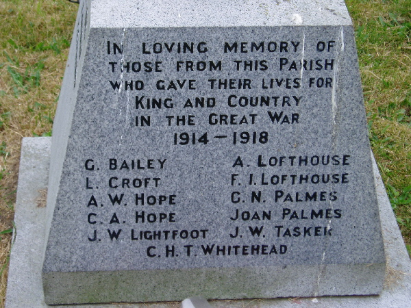 Naburn War Memorial Names