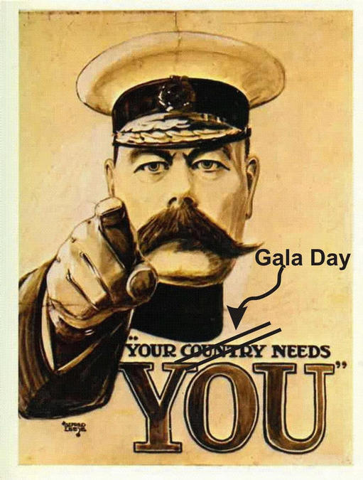 We need people to help with the preparations for Gala Day, we need help on the day during the event and finally, we need people to help dismantle the equipment when it's all over