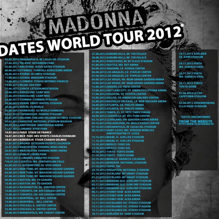 Madonna's 2012 Tour Schedule