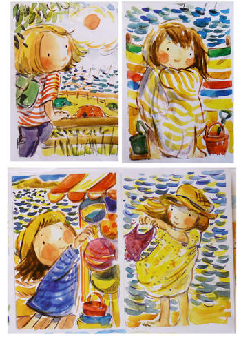 four sketches of little girls