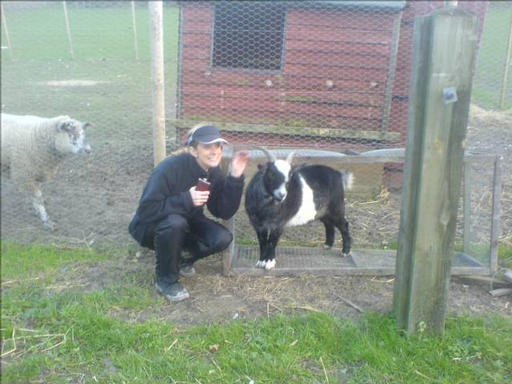 Clare having an intelligent conversation with a goat