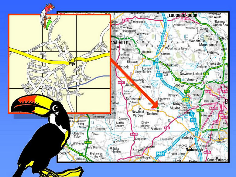 Map of Leicestershire showing detail of location in Desford.