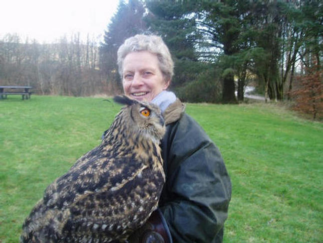 Liz and European Eagle Owl (Wawa)